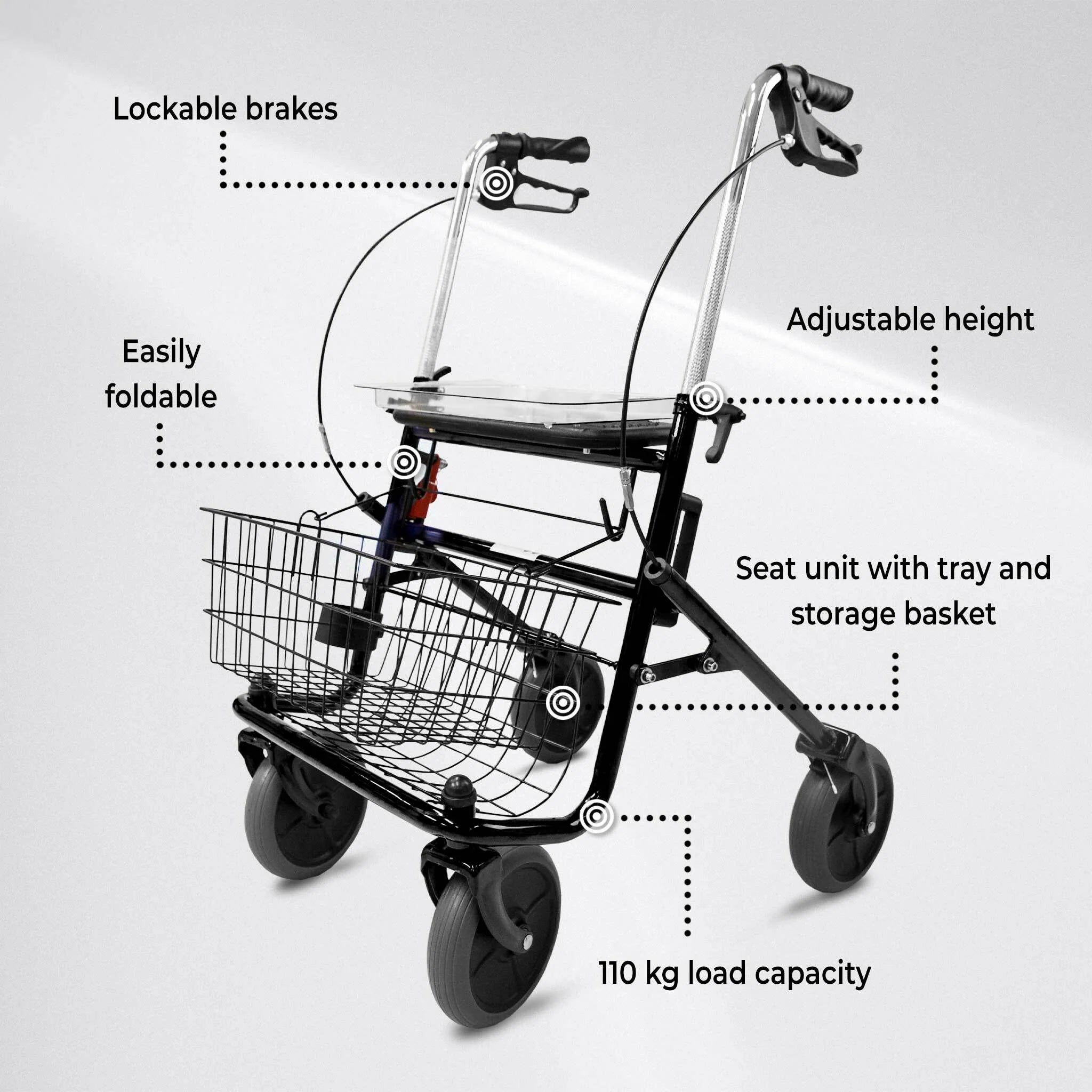 Arvo Rollator, für den Innen- und Auenbereich, Schwarz