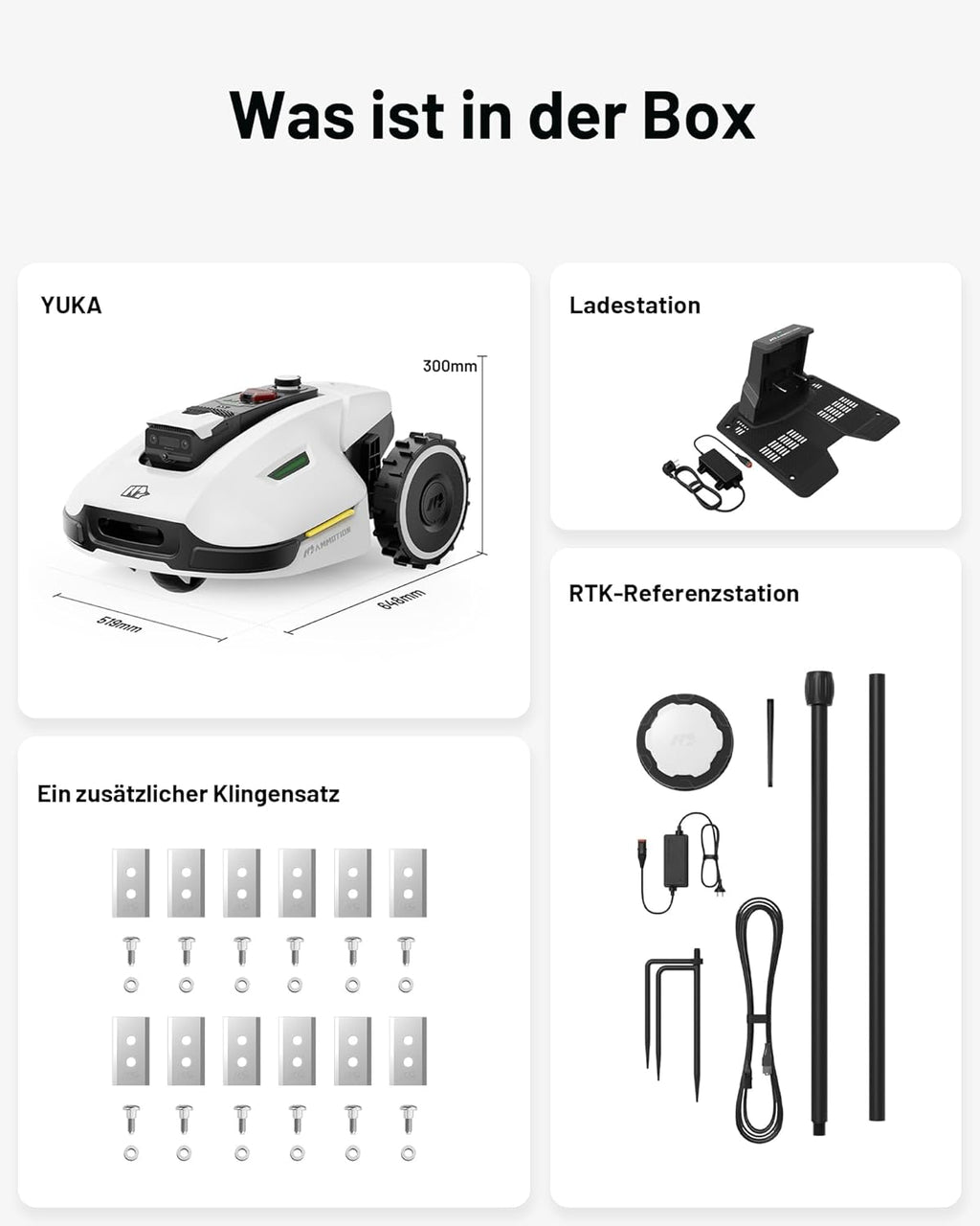 MAMMOTION YUKA Mini 500 Robot Rasaerba senza Filo Perimetrale, NetRTK+Vision, Nessuna Antenna RTK Necessaria, Mappatura Automatica, Consigliato 500m², Max. 700m², con Modulo 4G, Pendenza 50%