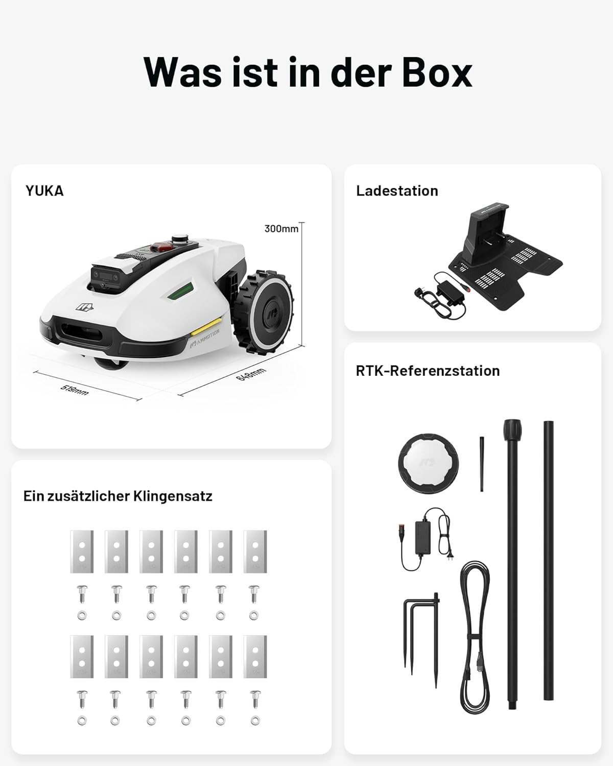 MAMMOTION YUKA Mini 500 Robot Rasaerba senza Filo Perimetrale, NetRTK+Vision, Nessuna Antenna RTK Necessaria, Mappatura Automatica, Consigliato 500m², Max 700m², con Modulo 4G, Pendenza 50%