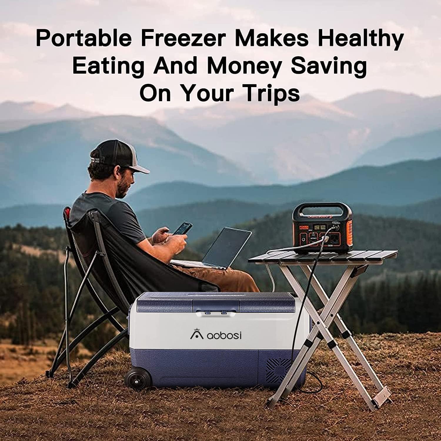AAOBOSI Frigo Box a Compressore 36 L, Frigo Portatile per Auto con Controllo App WiFi, 12/24 V e 100-240 V, fino a -20 °C per Auto, Camion, Barca, Camper, Campeggio, Doppia Zona