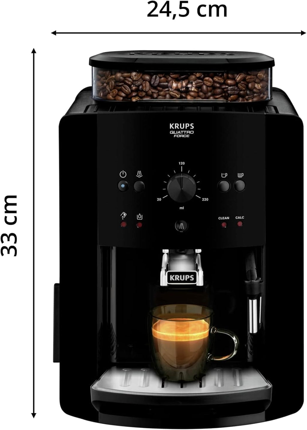 Krups Arabica Picto Macchina da Caffè Automatica, Bocchetta Vapore, Funzione 2 Tazze, Manopola Rotante, Facile Pulizia, Macchina da Caffè, Nera, EA810870