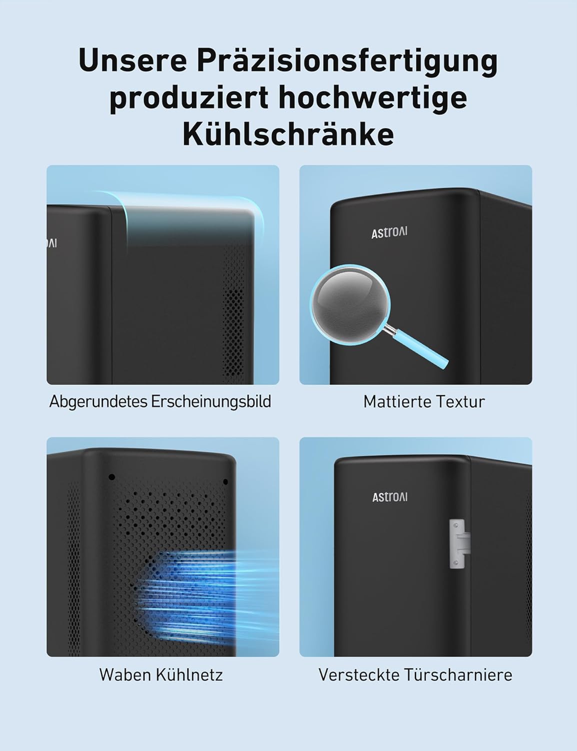 AstroAI 2 in 1 Mini Kühlschrank, 6 Liter Fridge / 8 Dosen mit Kühl- und Heizfunktion, 12V / 220V Steckdose für Autos, Büros und Schlafsle, Schwarz