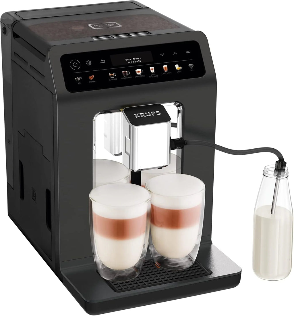 Krups Evidence One Macchina da Caffè Automatica con Tubo per il Latte, 12 Bevande, Funzione 2 Tazze, Display a Colori, Macchina del Caffè, Sigillo TÜV, Nero, EA895N10, Meteor Graphit