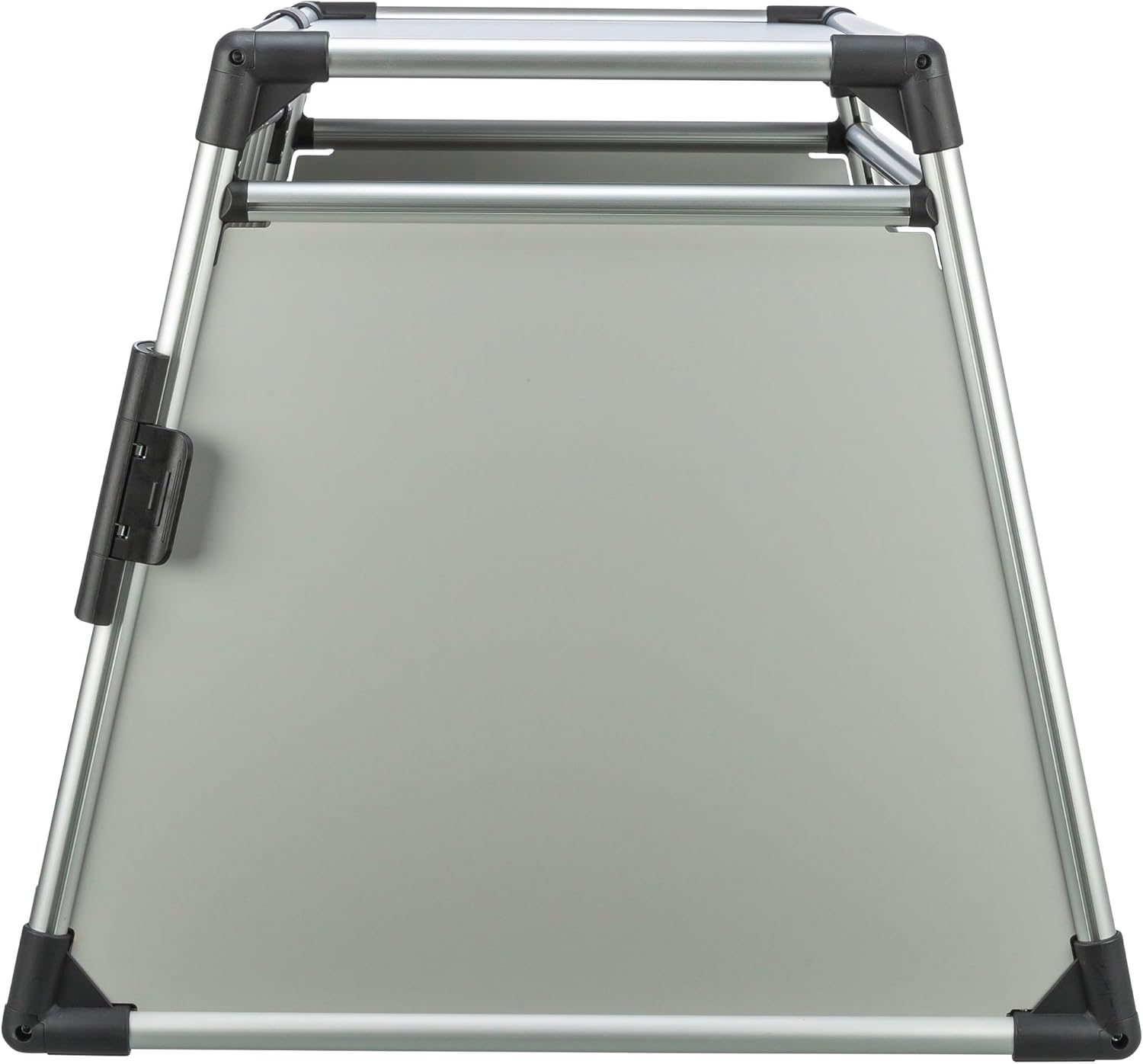 TRIXIE Hunde-Transportbox Aluminium in silber – M: 55 × 62 × 73 cm, stabile und geräuscharme Hundebox mit abgeschrägten Seiten, Sicherheitsverschluss & rutschfester Liegematte – 39342