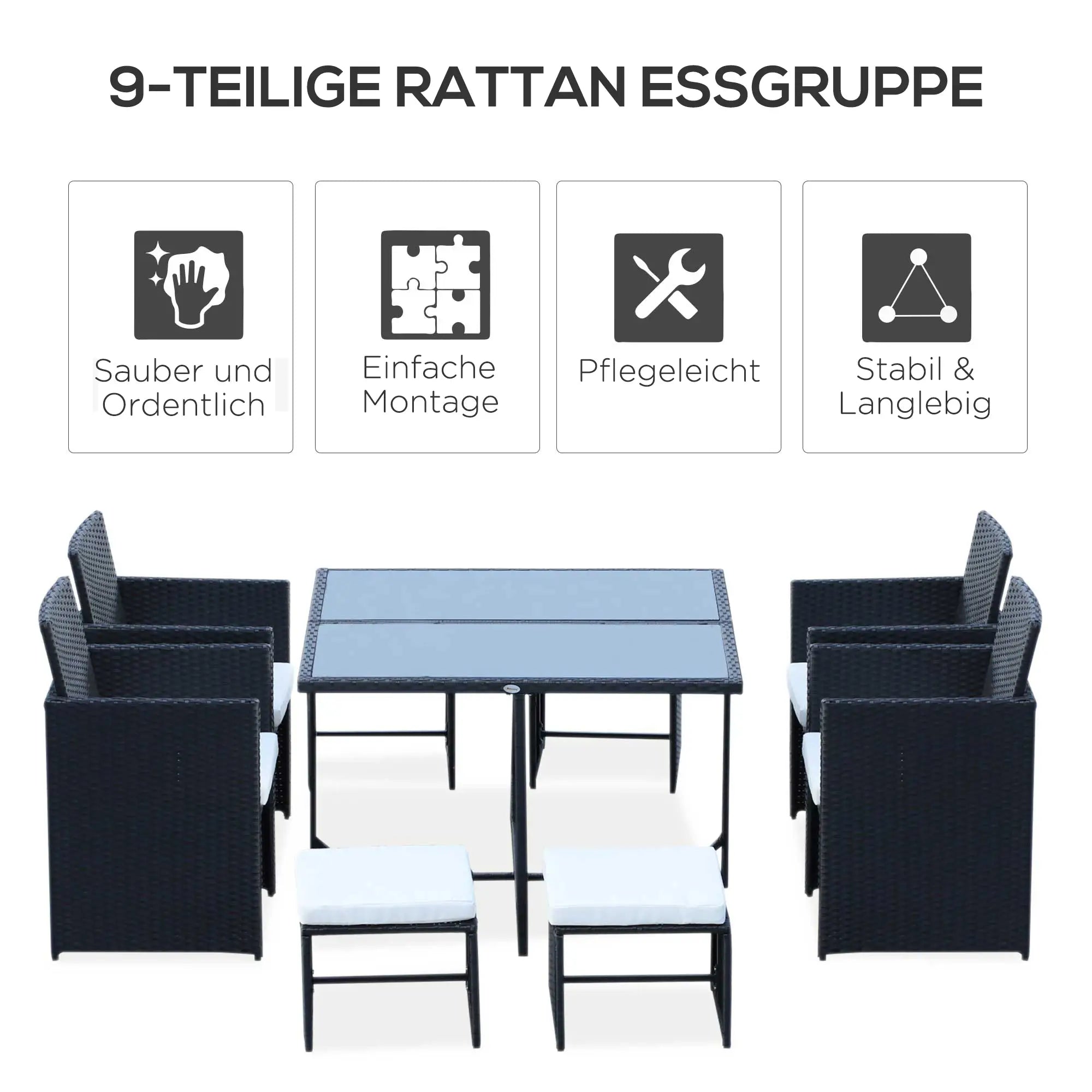 Set mobili da giardino in polyrattan Outsunny 9 pz. salvaspazio resistente alle intemperie