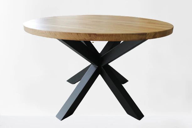 Serie UNA | Tavolo rotondo in legno massello - Rovere - incl. gamba tavolo Matrix - diverse dimensioni e colori | Diametro: 100 - 160 cm