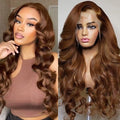 Parrucca con pizzo frontale HD 13x4 ondulata in capelli umani, pre-sfoltita, per donne nere, parrucca in pizzo brasiliano vergine #4 marrone scuro