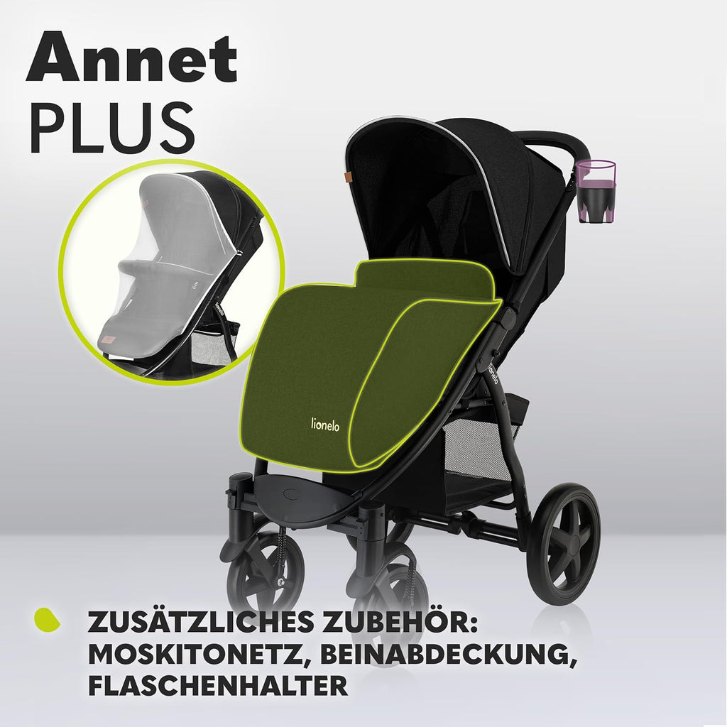 LIONELO Annet Buggy fino a 22 kg con funzione reclinabile, passeggino compatto richiudibile con accessori, ruote in schiuma EVA, zanzariera, coprigambe, portabevande, cestino (Golden Moments, Tour)