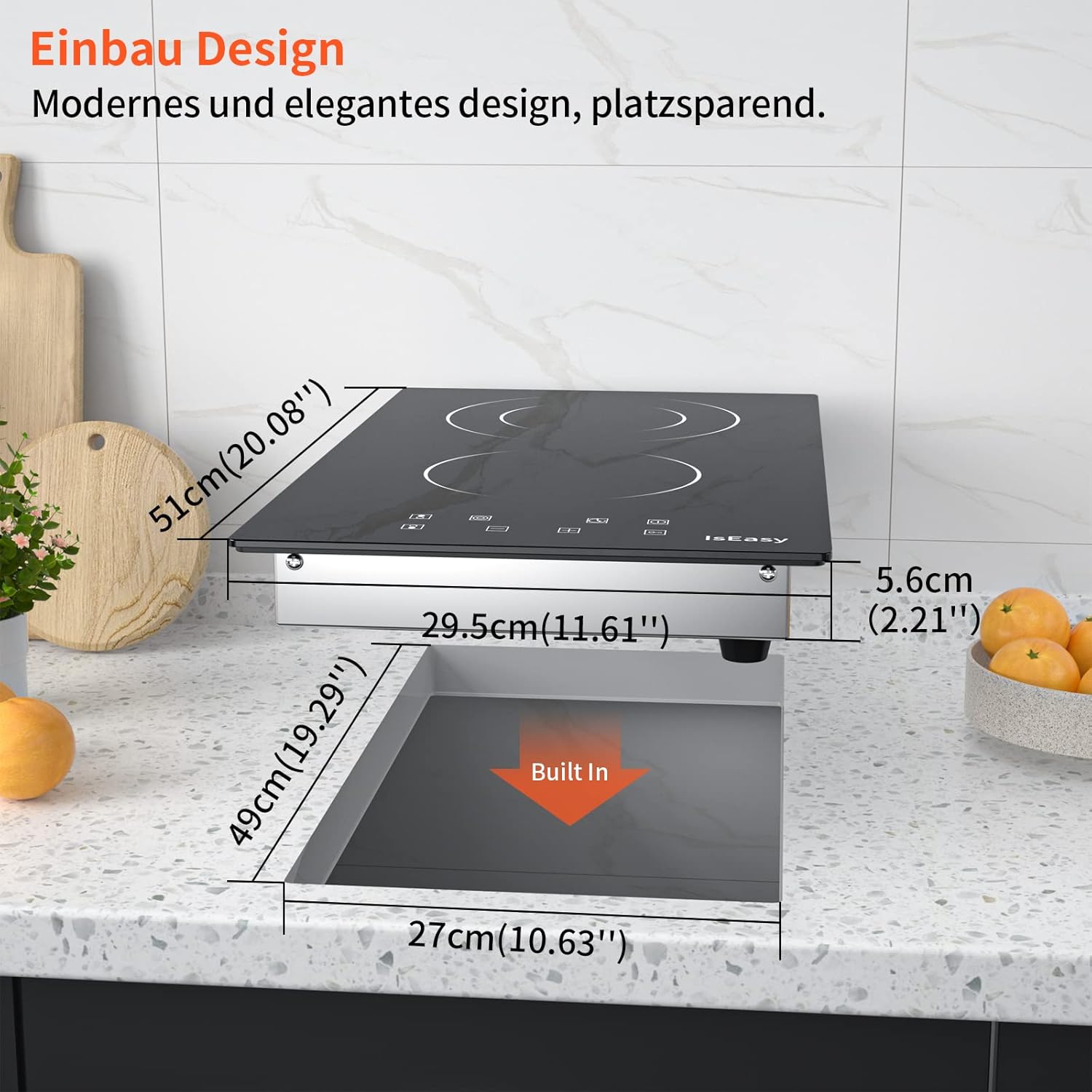 IsEasy 4 Zonen Einbau Induktionskochfeld mit 9 Leistungsstufen &1-99Min Timer, Boost-Funktion, Induktionskochplatte, Induktion Herdplatte mit 4 Platten, 60cm, 6800W, Schwarz