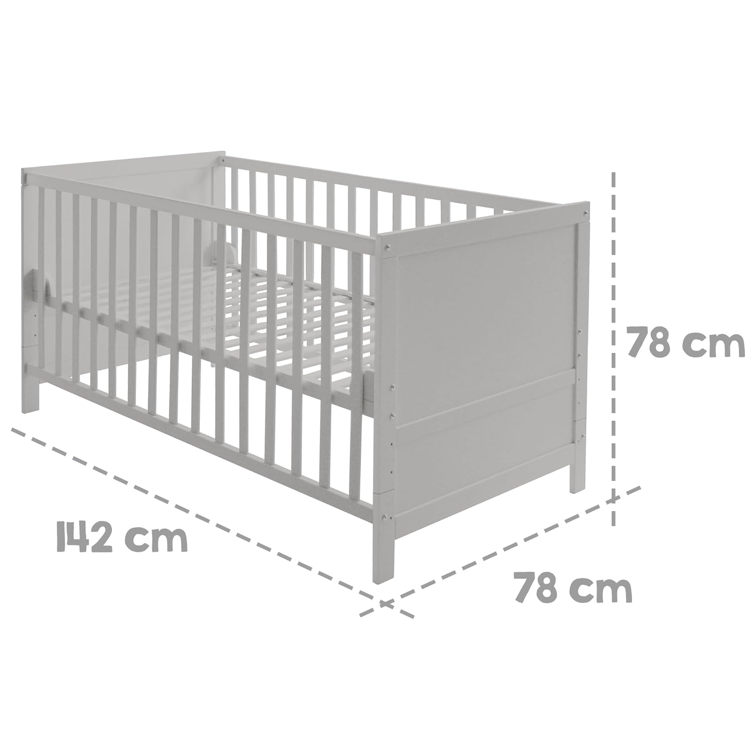 roba Lettino combinato 70 x 140 - Lettino con sbarre regolabile in 3 altezze - 3 pioli rimovibili - Lettino trasformabile in letto junior - Legno color tortora