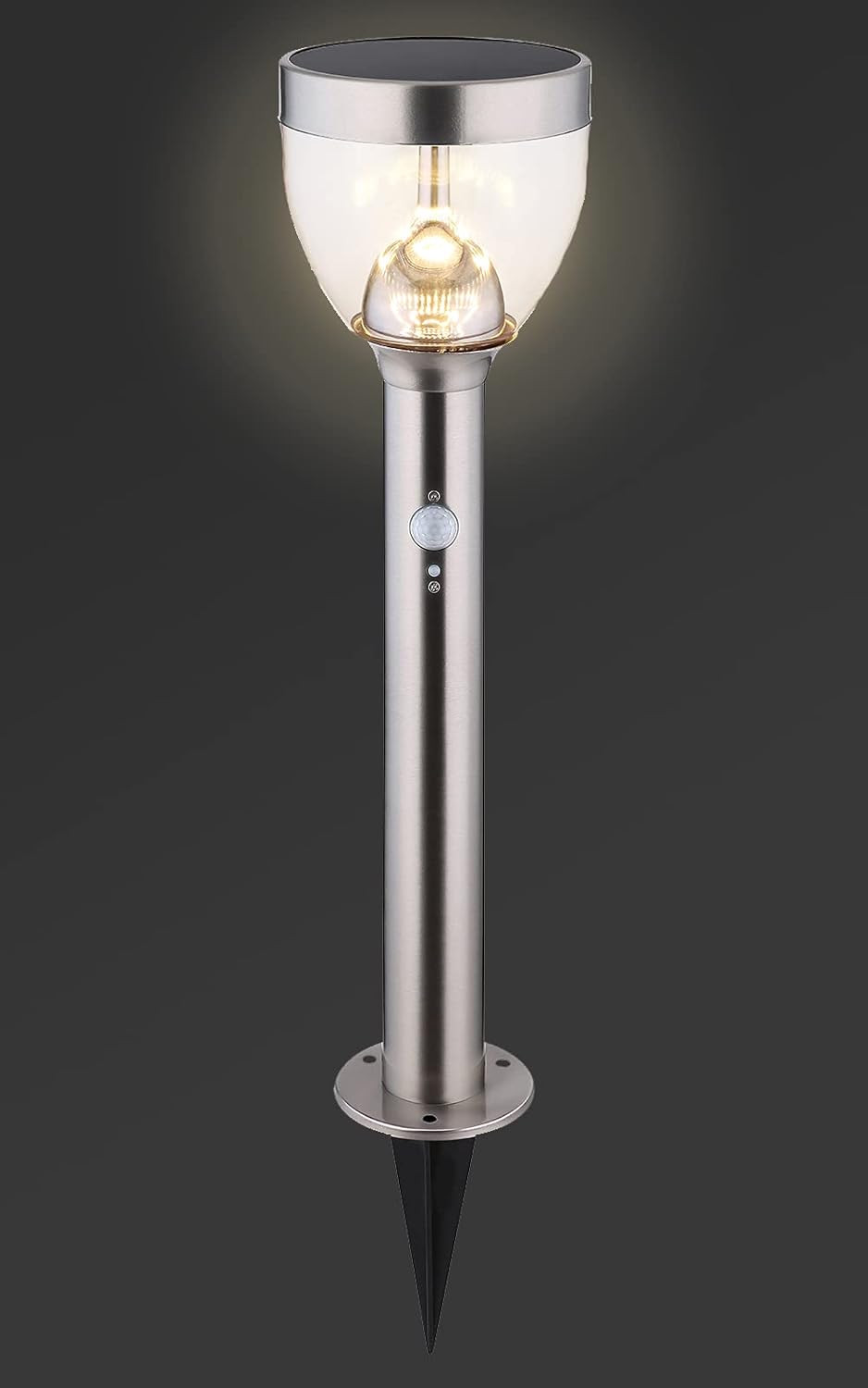 Solarlampen mit Sensor Garten Set 2 Stück - Solarleuchten Wegeleuchten Außen mit Bewegungsmelder - Solarlampe Höhe 55 cm - Außenleuchte Edelstahl - Solarleuchte Gartenlampe Solar Wetterfest