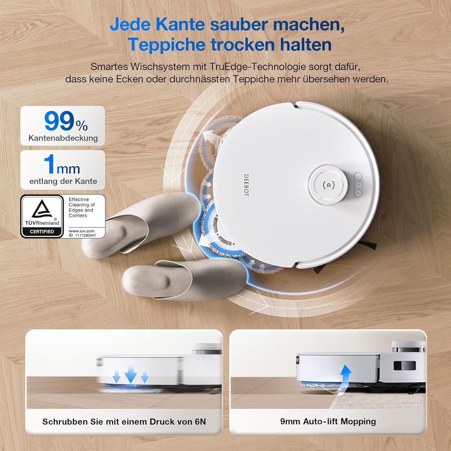 ECOVACS DEEBOT T30S Combo Robot aspirapolvere con funzione di lavaggio e aspirapolvere portatile a batteria, stazione di pulizia tutto in uno, 11000Pa, tecnologia ZeroTangle, pulizia dei bordi TruEdge, lavaggio del mop con acqua calda
