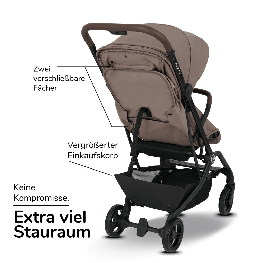 my junior® Buggy PICO³ | bis 22kg | Einhand AutoFold-Klappmechanismus | Ergonomische Liegeposition nach IGR e.V. | großes Sonnenverdeck UV50+ | Handgepäckmaß | 2 Belüftungsfenster Hazel - Black