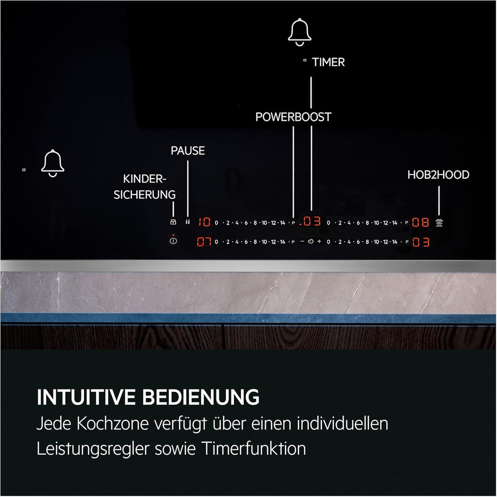 AEG Induktionskochfeld autark 60cm – 4 Flex-Kochzonen mit Powerfunktion für schnelleres Kochen – 14 Stufen – SuperFlat Rahmen – Timer – Touch-Bedienung – kompatibel mit Haubenautomatik – TO64IA0AXB