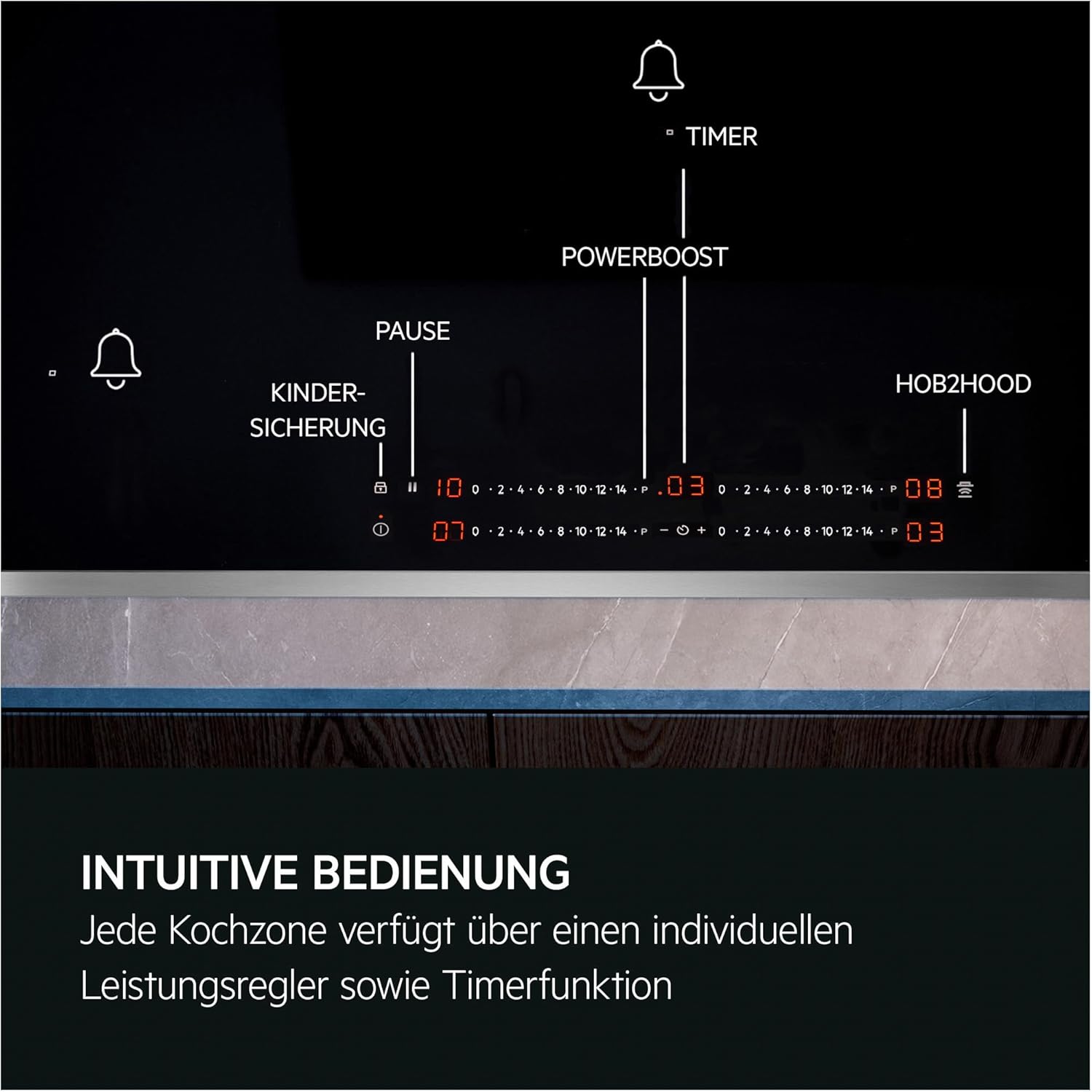 AEG Induktionskochfeld autark 60cm – 4 Flex-Kochzonen mit Powerfunktion für schnelleres Kochen – 14 Stufen – SuperFlat Rahmen – Timer – Touch-Bedienung – kompatibel mit Haubenautomatik – TO64IA0AXB