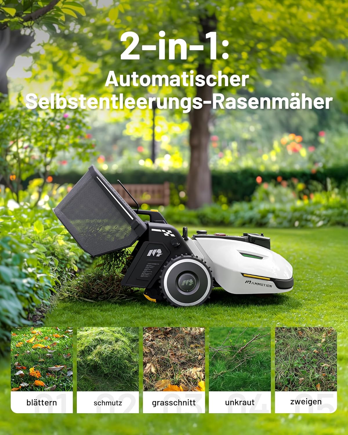 MAMMOTION YUKA Mini 500 Robot Rasaerba senza Filo Perimetrale, NetRTK+Vision, Nessuna Antenna RTK Necessaria, Mappatura Automatica, Consigliato 500m², Max. 700m², con Modulo 4G, Pendenza 50%