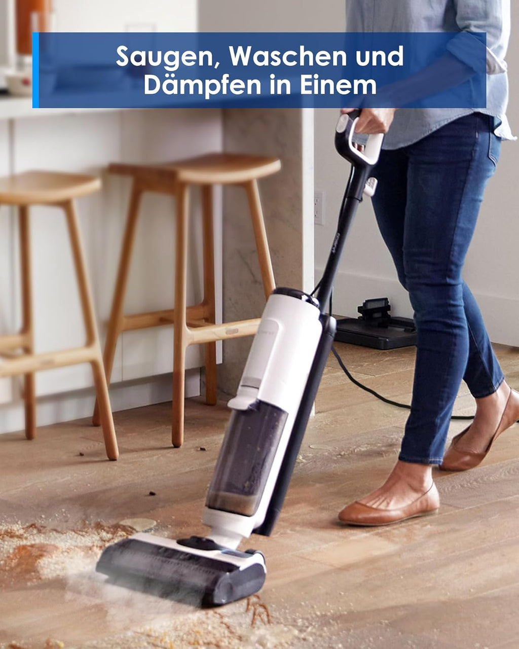 Tineco iFLOOR 5 Steam Lavapavimenti a vapore, vapore ad alta temperatura da 120℃, pulitore a vapore con filo, aspiraliquidi autopulente, lavapavimenti per sporco appiccicoso, residui di cibo