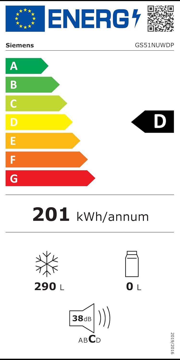 Siemens GS54NAWCV iQ500 Congelatore verticale, 176 x 70 cm, 327 L, NoFrost mai più sbrinamento, bigBox spazio per alimenti di grandi dimensioni, varioZone ripiani e cassetti flessibili in vetro, Bianco