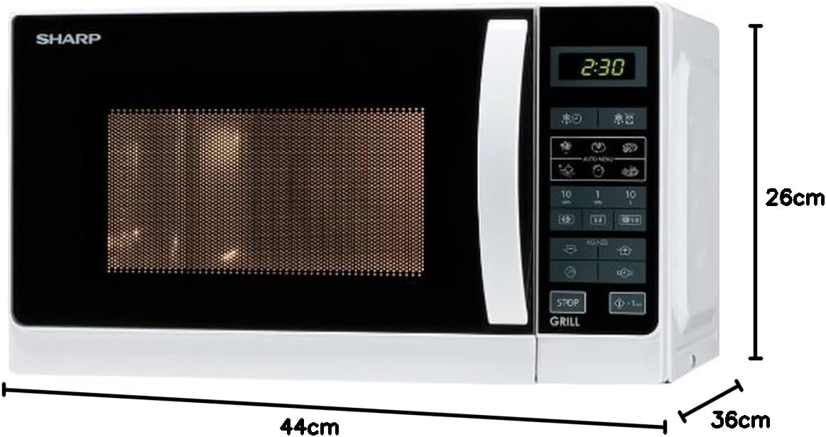Sharp Libera installazione, R642BKW Forno a microonde 2 in 1 con grill / 20 L / 800 W / Grill al quarzo da 1000 W / 8 programmi automatici / Timer / Blocco bambini / Modalità di risparmio energetico / Piatto girevole in vetro (25,5 cm) / nero
