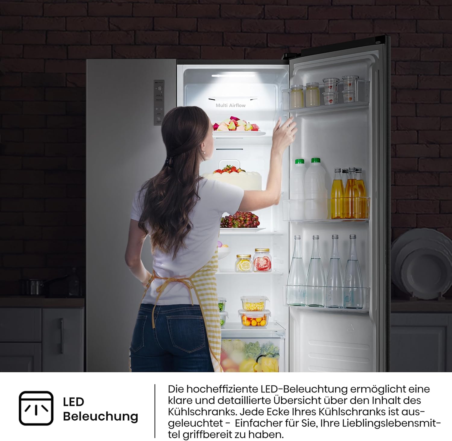 Hisense RS677N4BFD Frigorifero Americano Side by Side / Compressore Inverter / Porta Bottiglie / 2 FreshZone / Vano Verdure / Capacità Frigo 334 L / Capacità Congelatore 185 L / 41 dB / 247 kWh all'anno, Nero