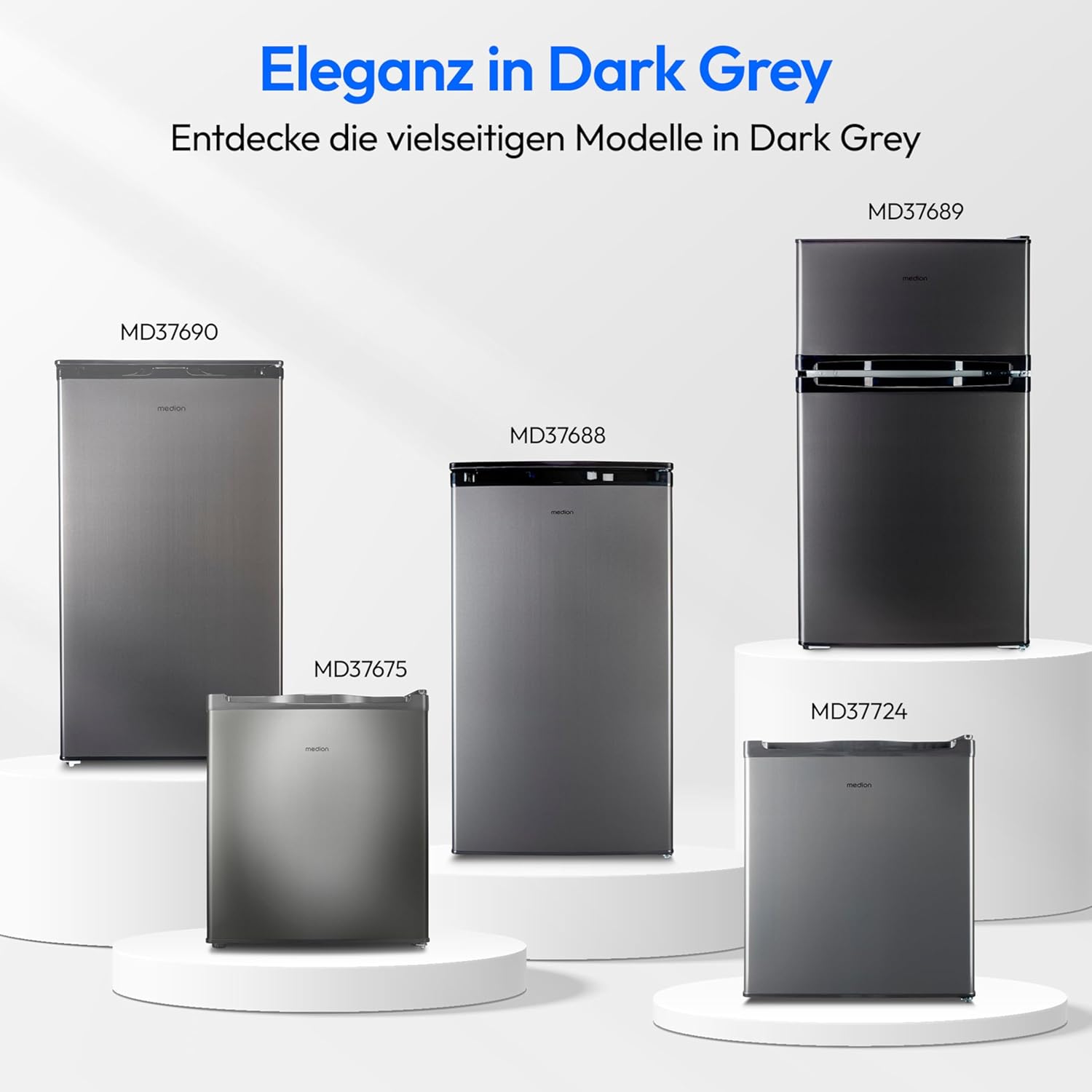 MEDION Mini Frigorifero Combinato (85 Litri, 61L Frigorifero, 24L Congelatore, Libera installazione, 40 dB, Cassetto Trasparente per Verdura, Porta Reversibile, MD 37689) grigio