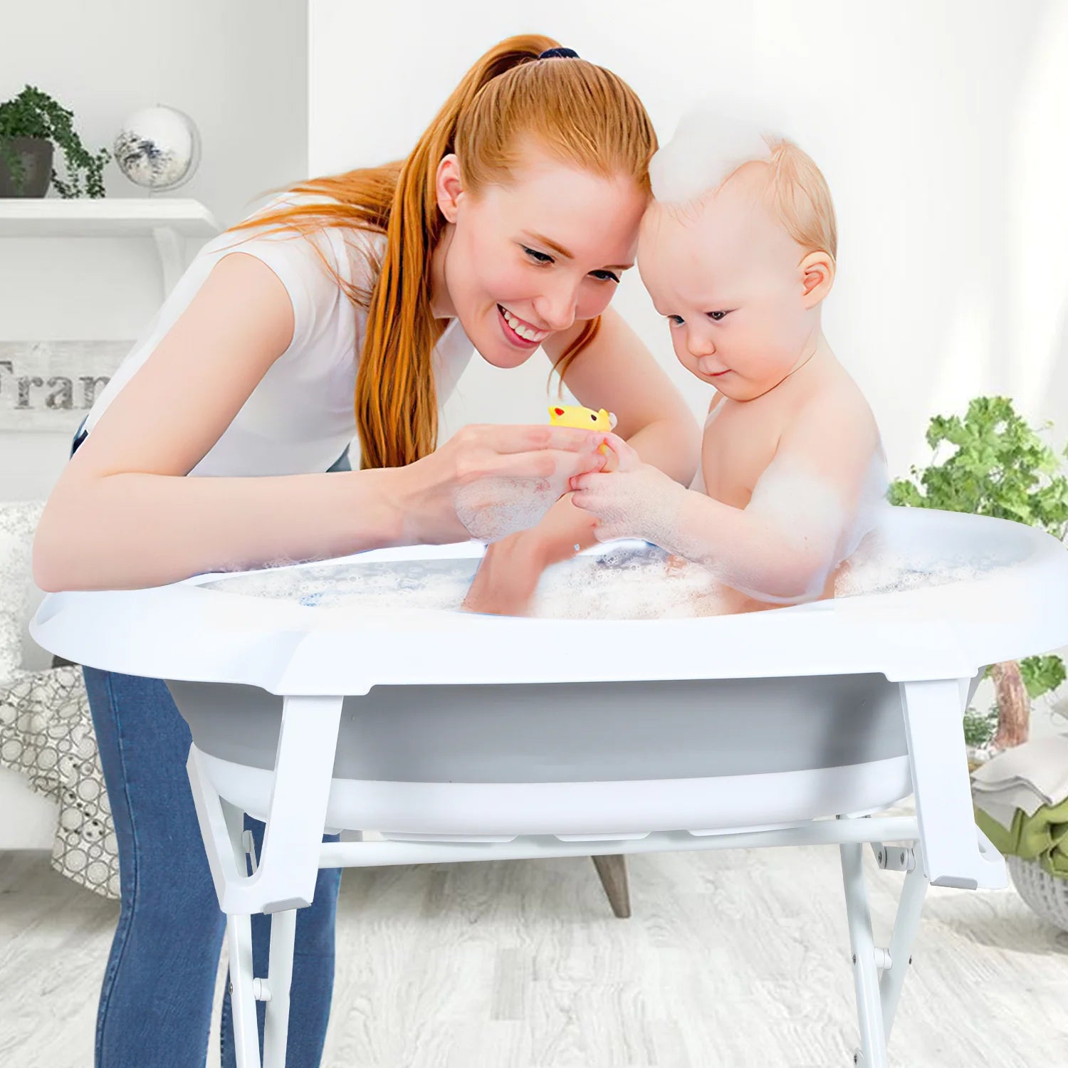 Sonnewelt Babywanne mit Stnder Faltbare mit Thermometer