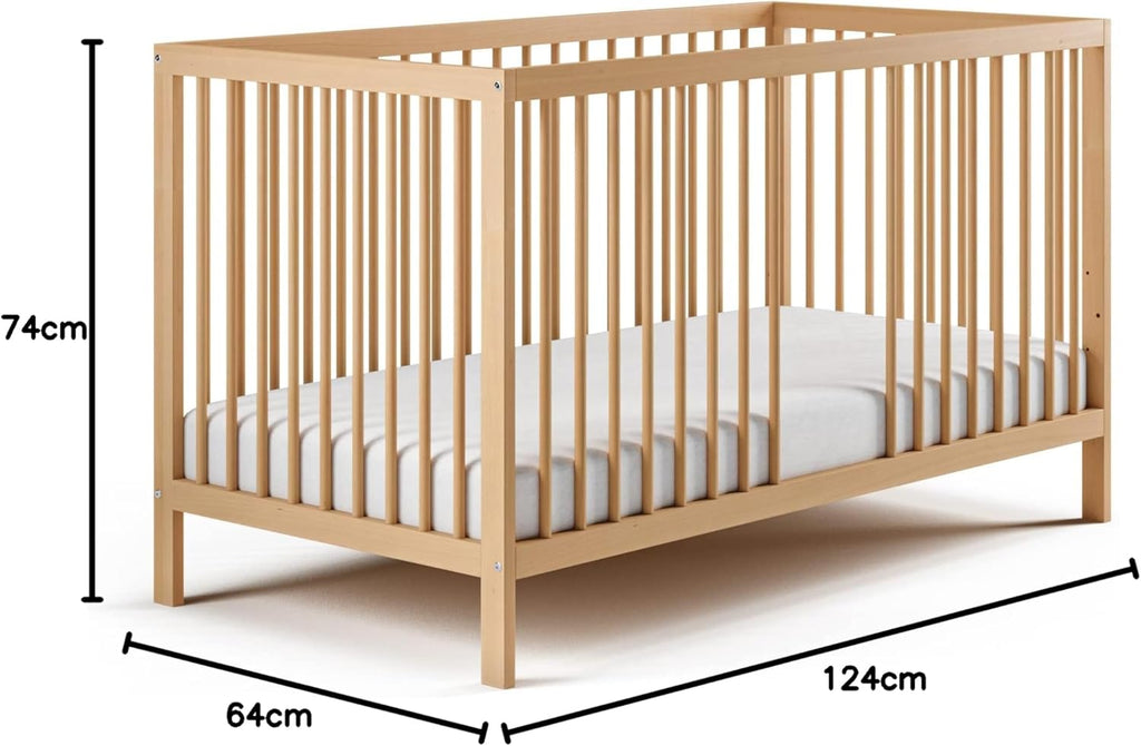 Kids Collective Lettino per neonati 60x120 regolabile in altezza e sponde rimovibili, opzionale con cassetto e materasso | Legno di faggio bianco molto stabile Prodotto in Europa