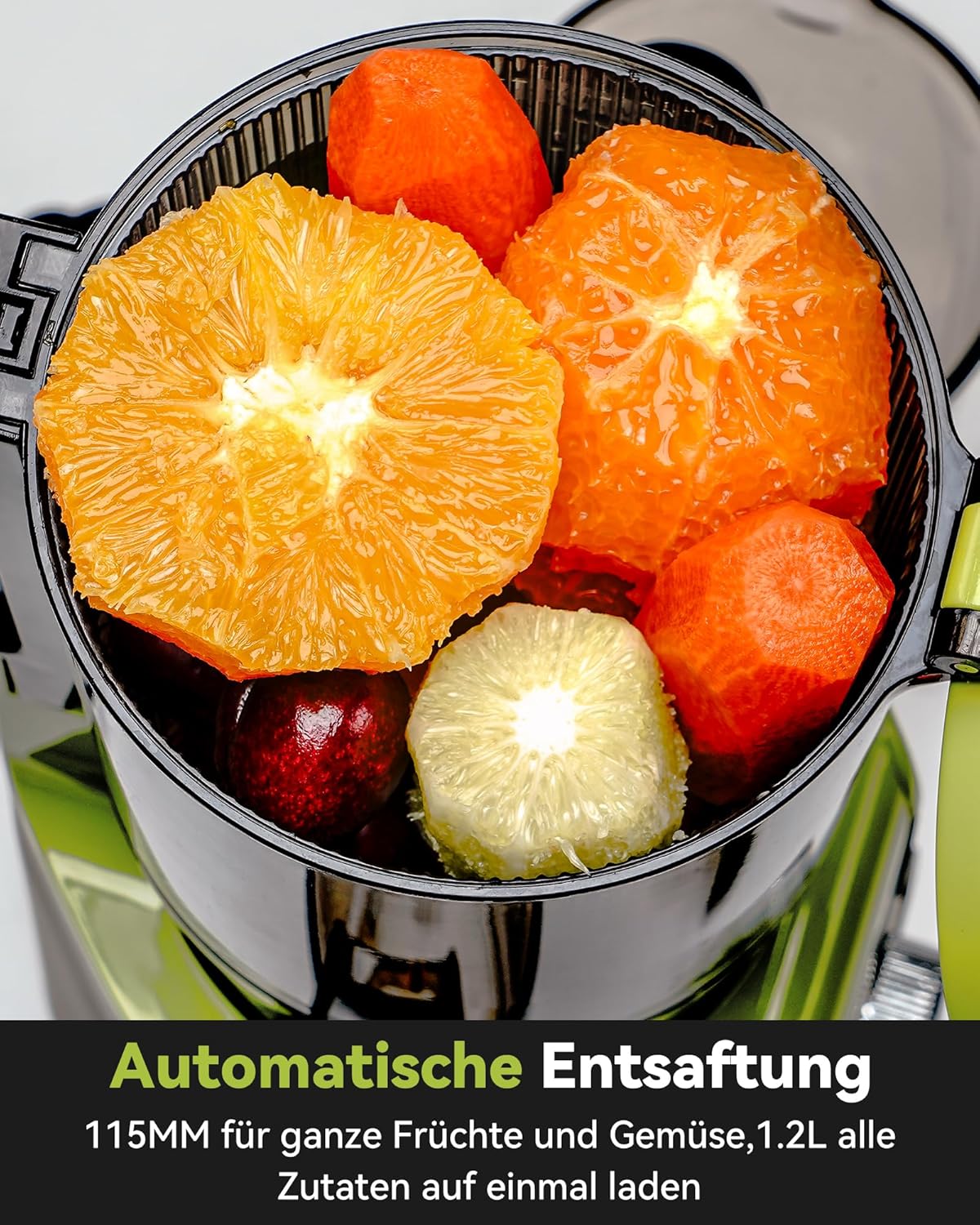LINKChef Schnellreinigungs Entsafter, NO-Prep Entsafter Gemüse und Obst, Blitzreiniger Saftpresse Slow Juicer Testsieger mit Einfacher Installation, BPA Frei, 115mm, 1.2L, 200w Schwarz