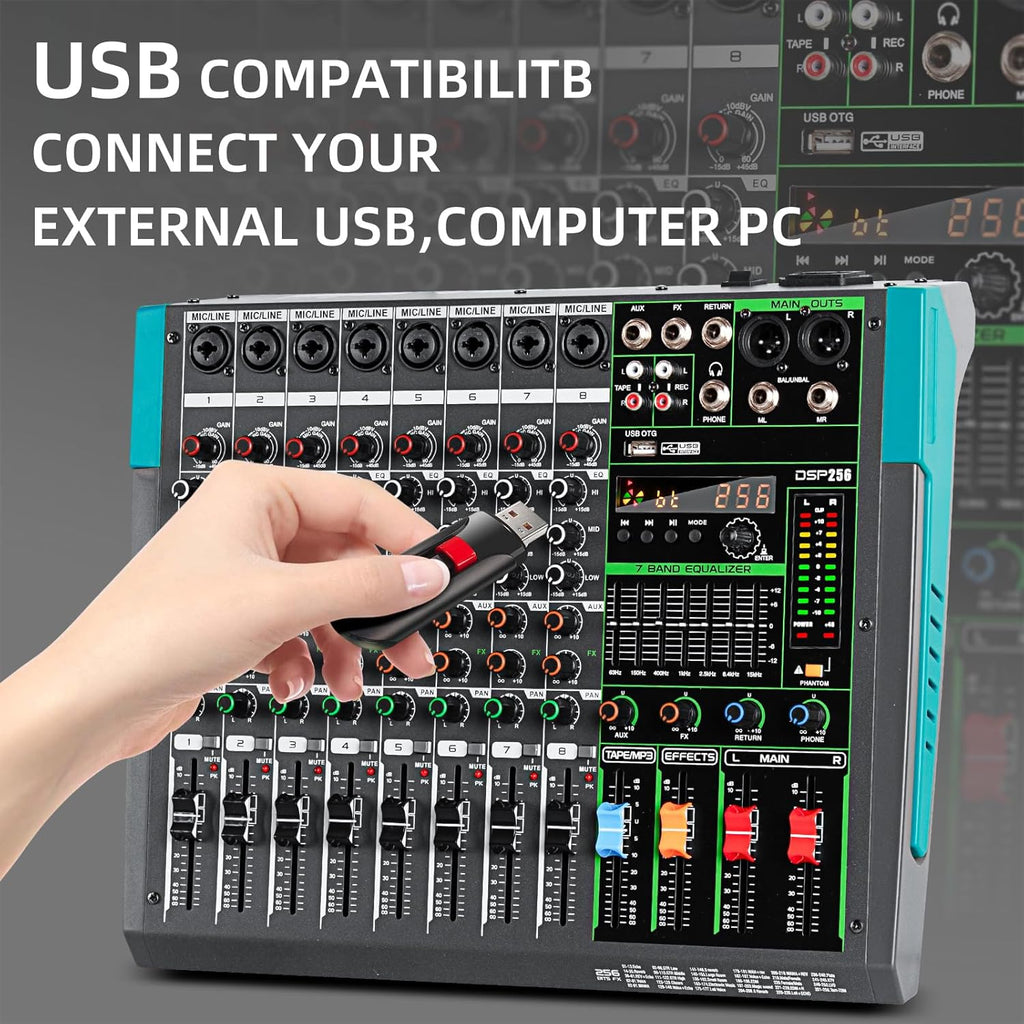 Depusheng PA12 Mixer DJ Professionale a 12 Canali con 256 Effetti DSP, Ingresso Bluetooth, Lettore USB, Alimentazione Phantom 48V