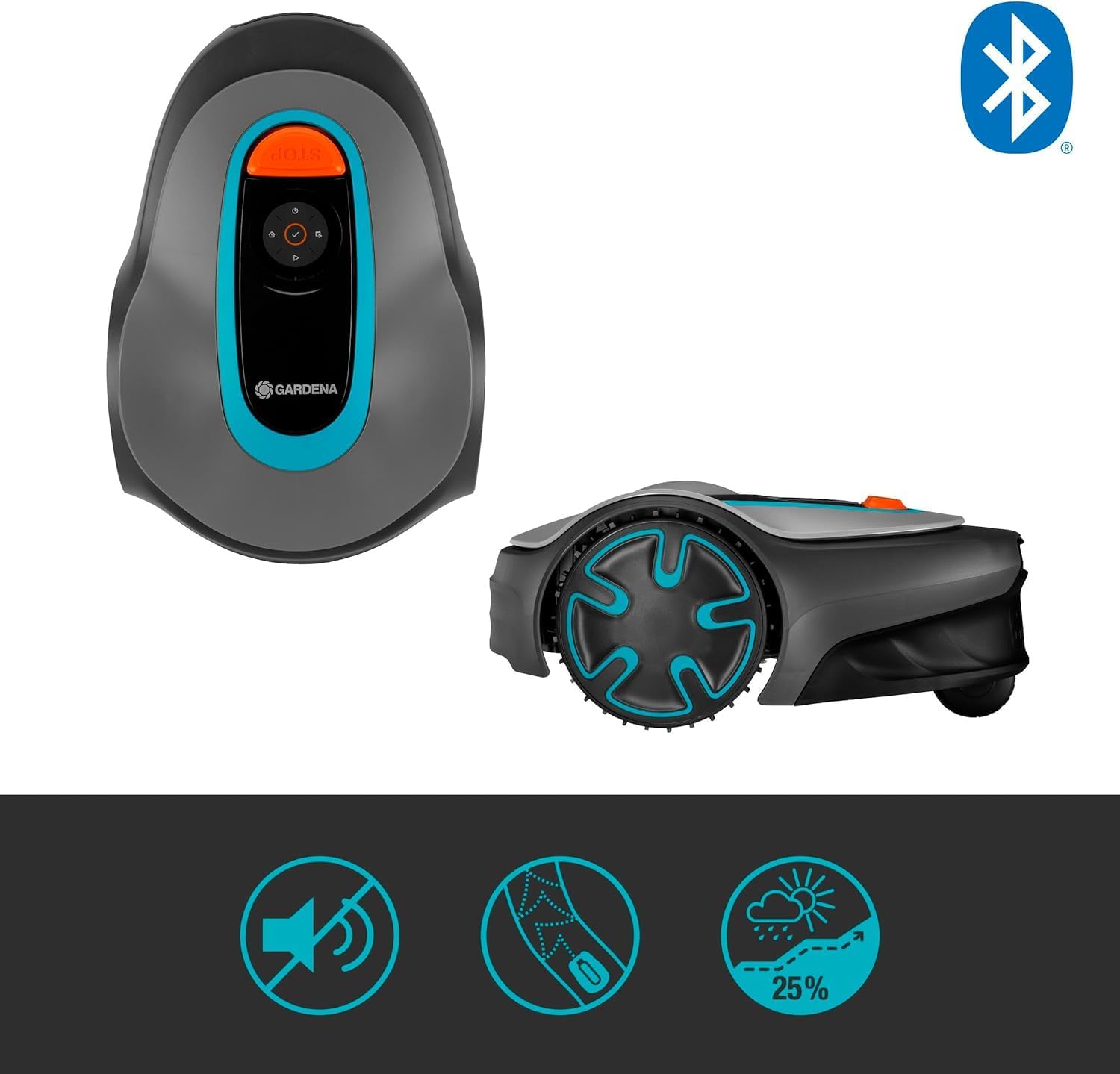Gardena Rasaerba robotizzato SILENO minimo 500 m: tosaerba intelligente con connettività ottimale, programmabile con l'app Gardena Bluetooth, versione DE (15202-20)