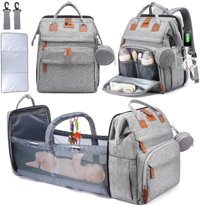 Inclusive LittleOnes Wickeltasche mit Wickelstation, Babytasche für Jungen und Mädchen, wasserdichtes Oxford, großes Fassungsvermögen, USB-Ladeanschluss, Schnulleretui, reisefreundliche und