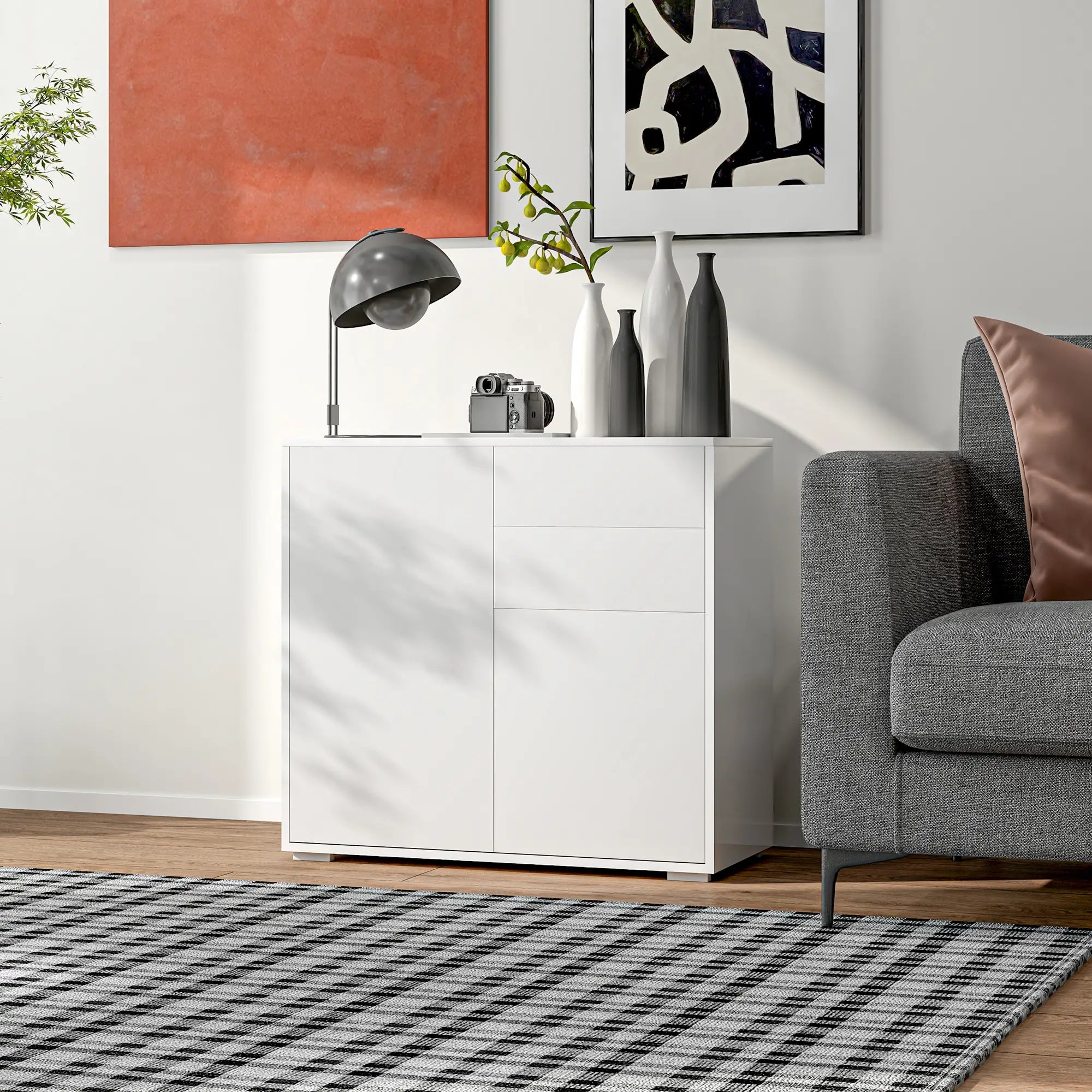 HOMCOM Credenza Comodino Armadietto con Scaffale Regolabile Antiribaltamento Bianco