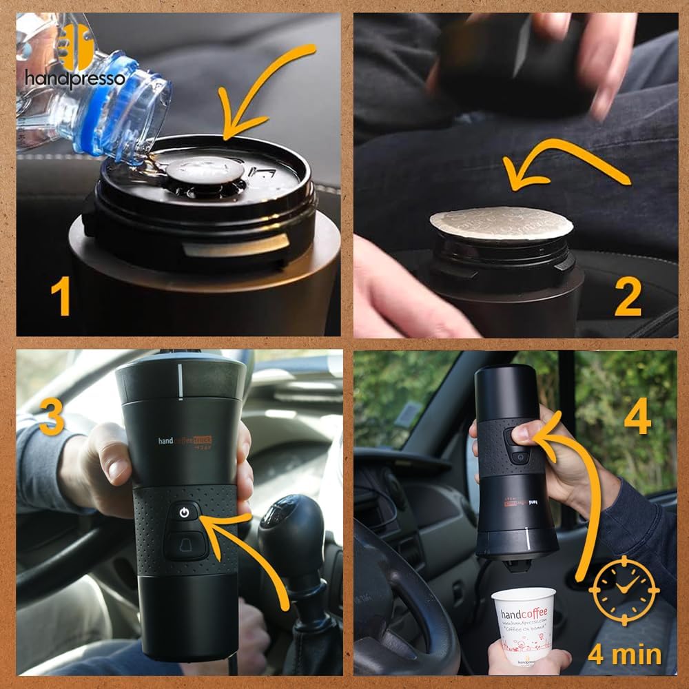 Handpresso Lkw Kaffeemaschine 24V Handcoffee Truck Set 21012 - Pack 24V Kaffeemaschine Lkv mit Tasse une Tasche | Senseo Pads-Kaffeemaschine für Lkw 24 volt | 24V Reise Kaffeemaschine pads für Lkw