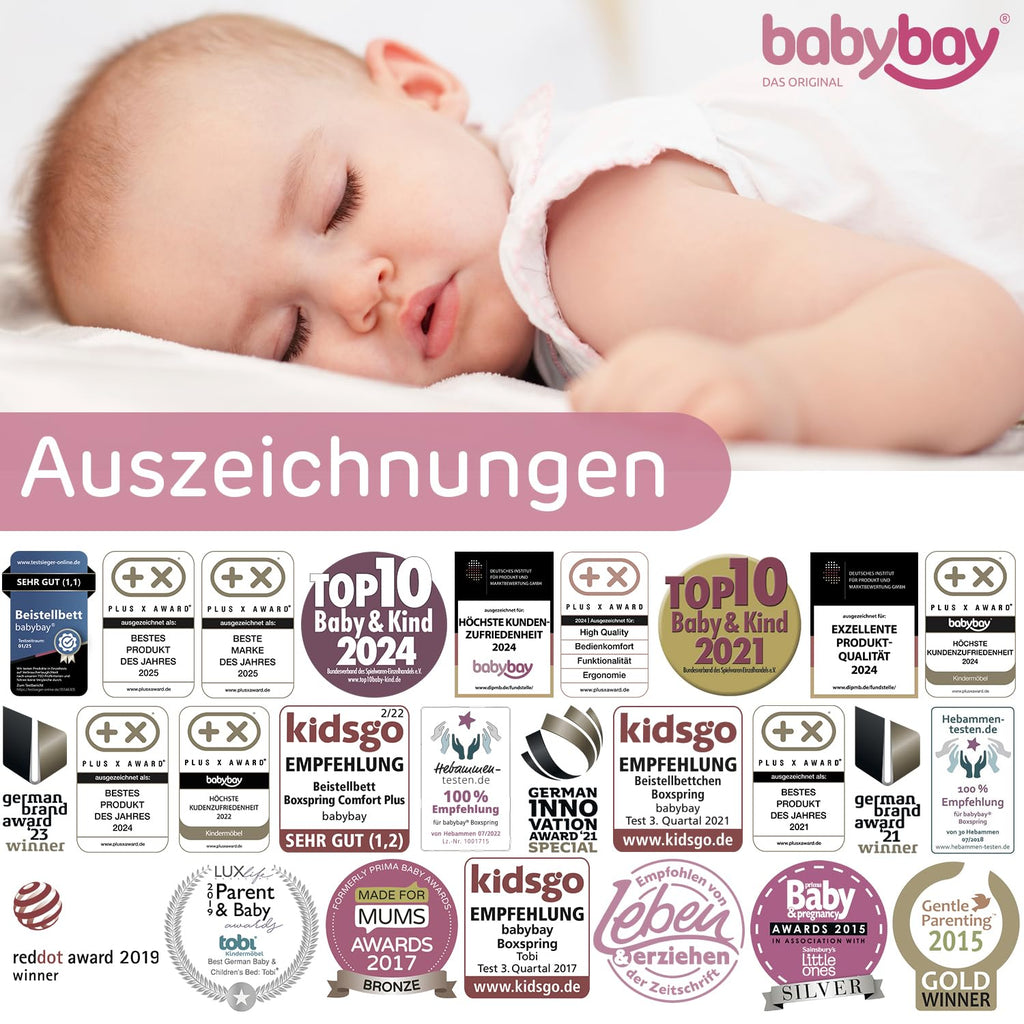 babybay Original Lettino da affiancare in massello di faggio / compatto e trasformabile / Lettino per bambini regolabile in altezza senza livelli preimpostati ed ecologico / Lettino evolutivo (laccato bianco) / inclusa Matratze