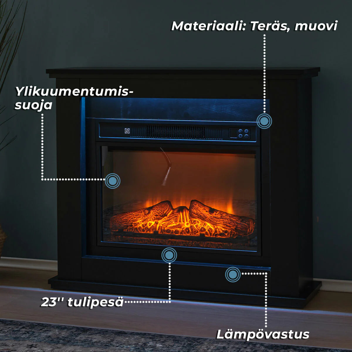 Caminetto Elettrico Lykke L, 2000W, Nero