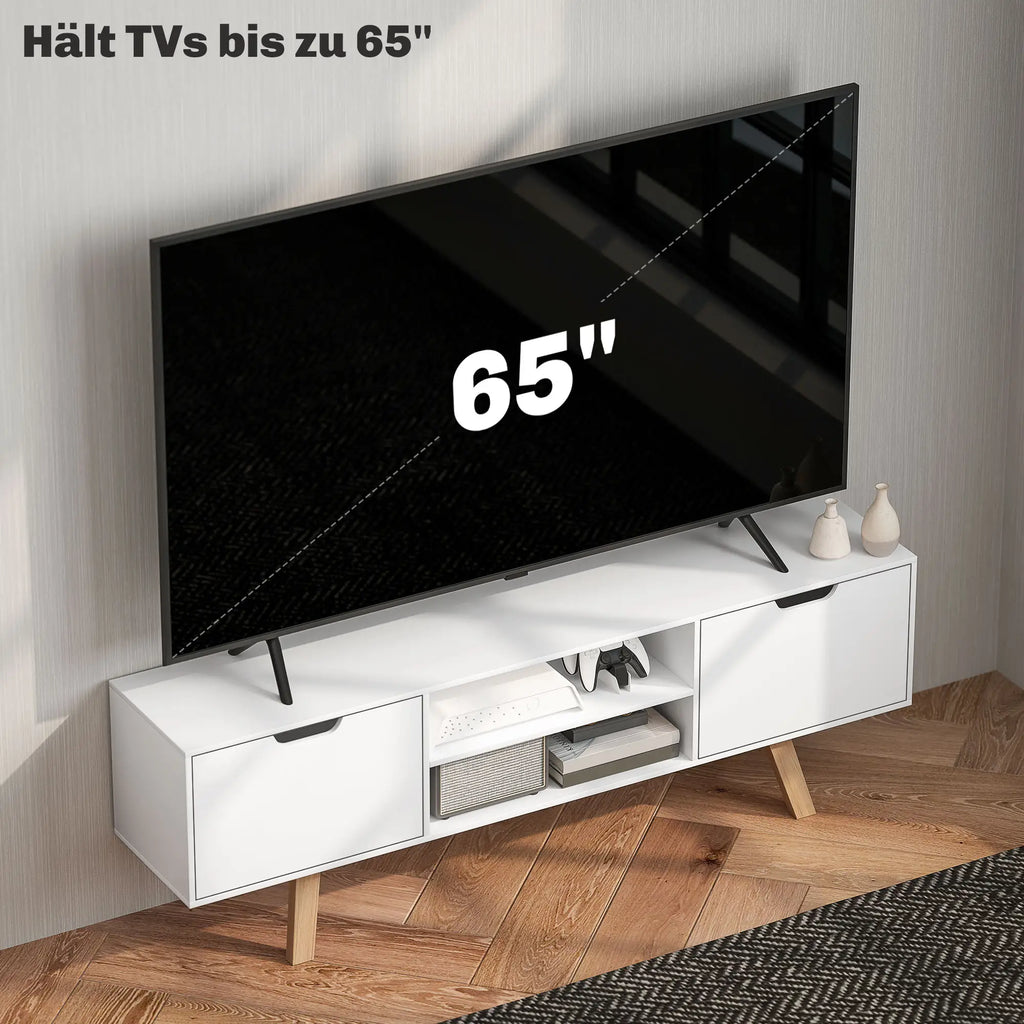 HOMCOM Mobile TV con Passacavi e 2 Armadietti, Bianco, 65 Pollici