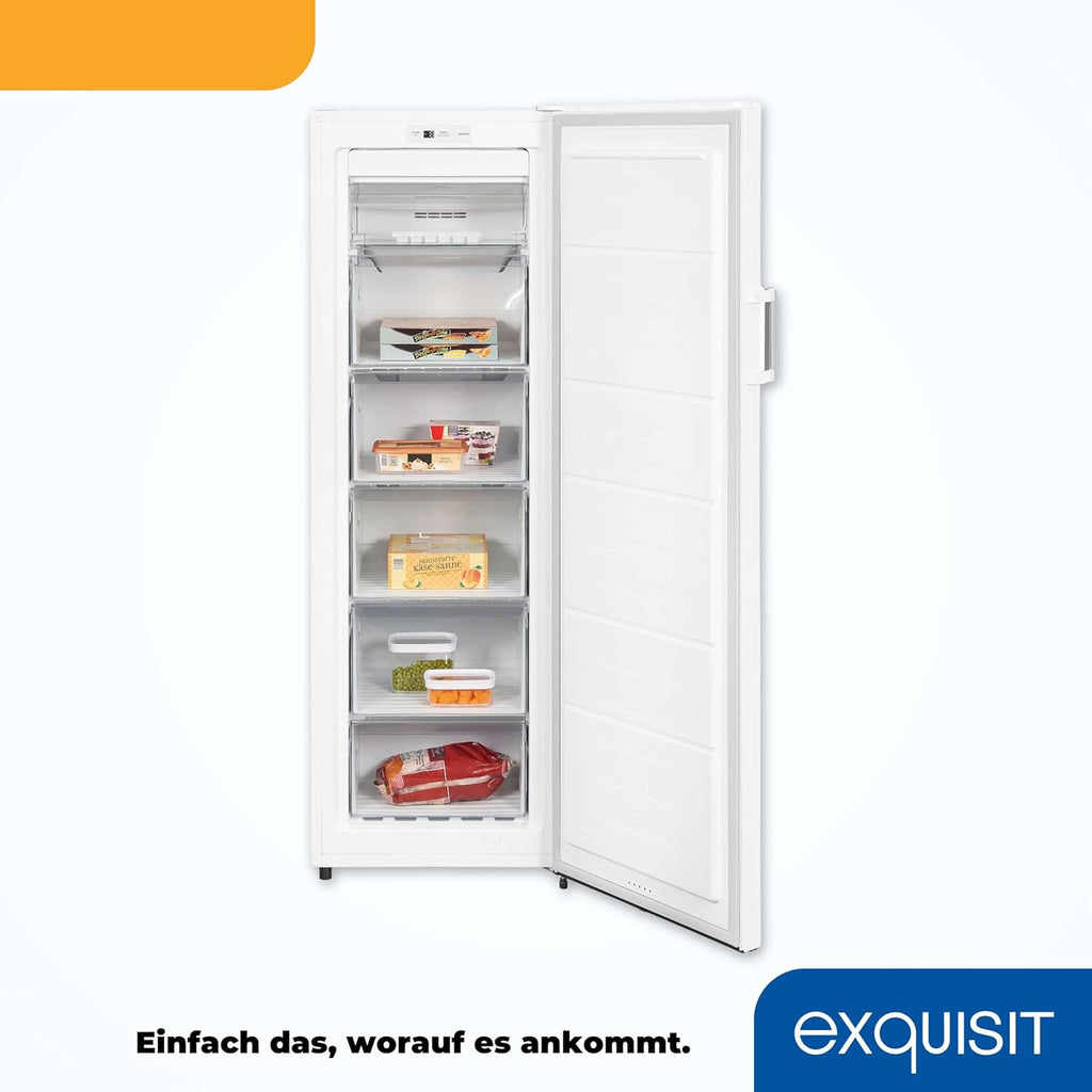 Exquisit Gefrierschrank GS271-NF-H-010E weiss | Gefrierschrank NoFrost 194 l Volumen | Tiefkühlschrank mit 5 Schubladen | Schnellgefrieren