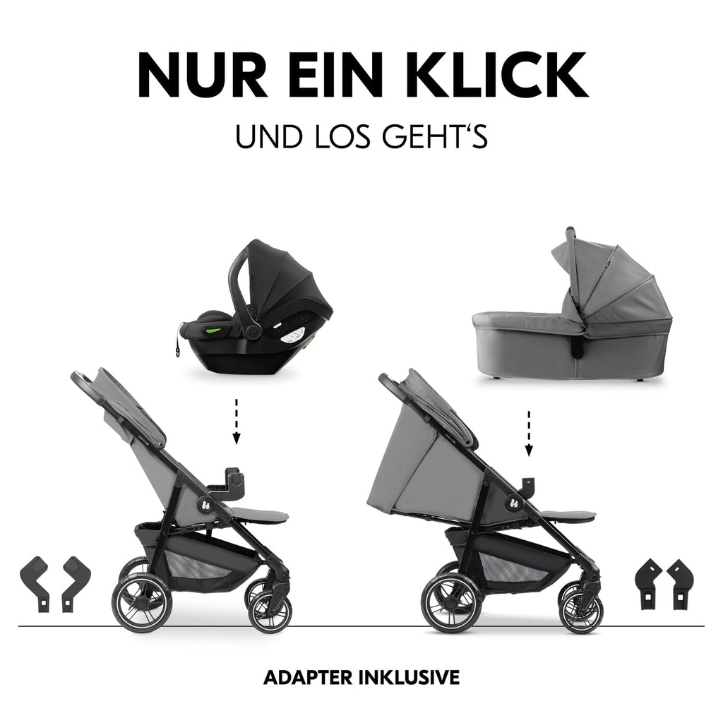 hauck Set Trio 3in1 Shop N Care con Passeggino, Navicella, Seggiolino Auto dalla nascita fino a 22 kg, Chiusura Compatta, Reclinabile, Portabicchieri & Vassoio, Protezione UV 50+ (Grey)