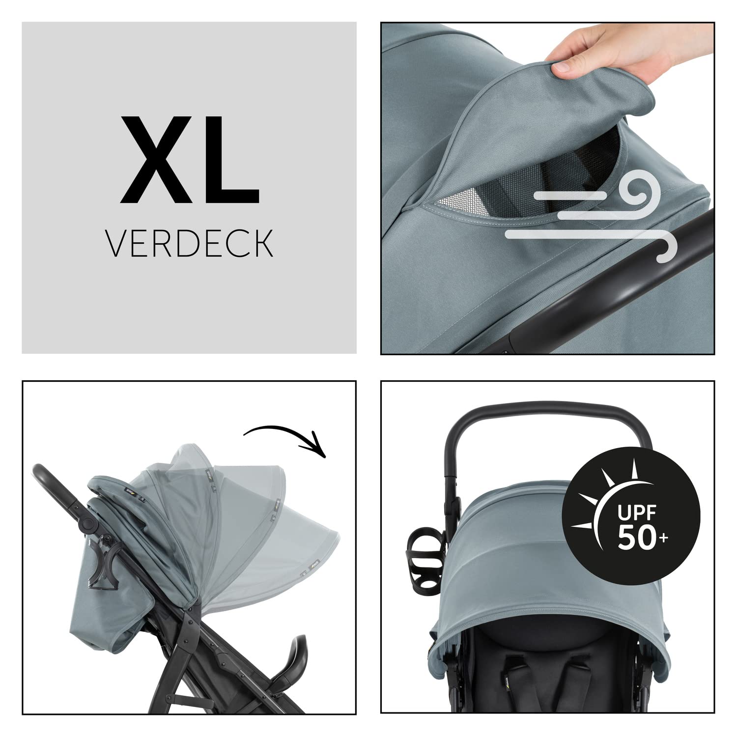 hauck Buggy Rapid 4D per bambini dalla nascita fino a 22 kg con funzione reclinabile, pneumatici in gomma, portabevande, UPF 50+, compatto, cestino XL fino a 3 kg (Jungle Green)