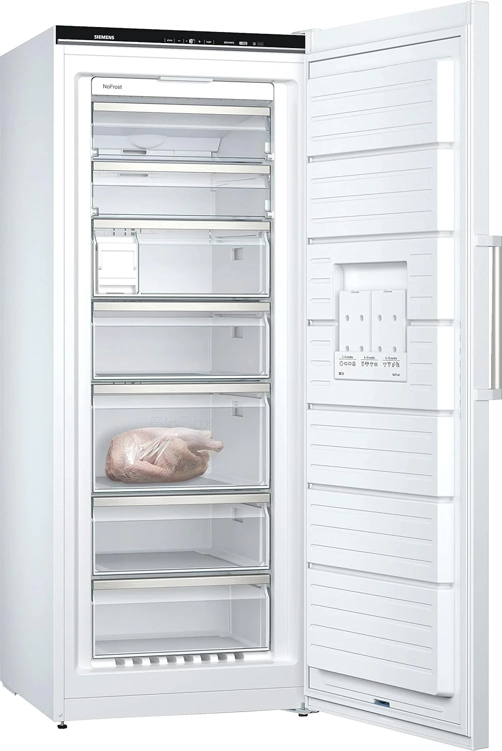 Siemens GS54NAWCV iQ500 Congelatore, 176 x 70 cm, 327 L, noFrost mai più sbrinamento, bigBox spazio per alimenti grandi, varioZone ripiani in vetro e cassetti flessibili, Bianco