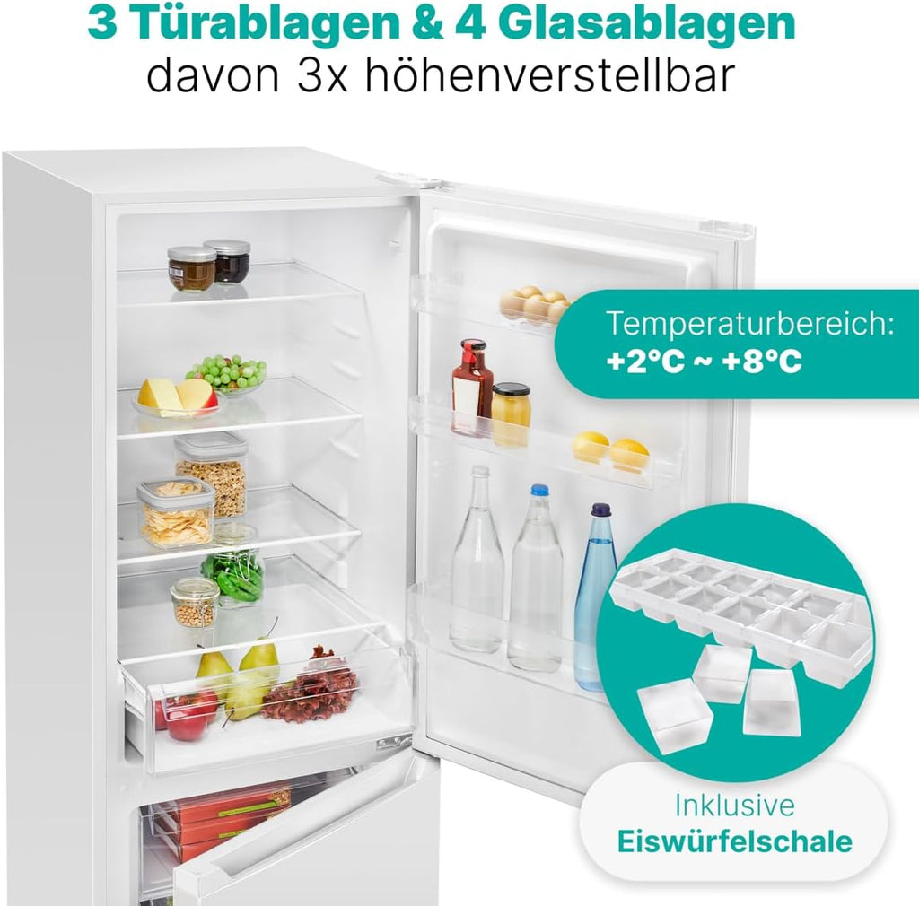 Combinazione frigo-congelatore Bomann®, capacità netta 269 L - Frigorifero: 198 L | Congelatore: 71 L, a risparmio energetico, silenzioso 39 dB, LED, porta reversibile, Altezza: 180 x Larghezza: 55 x Profondità: 55,8 cm - KG 184.1 bianco