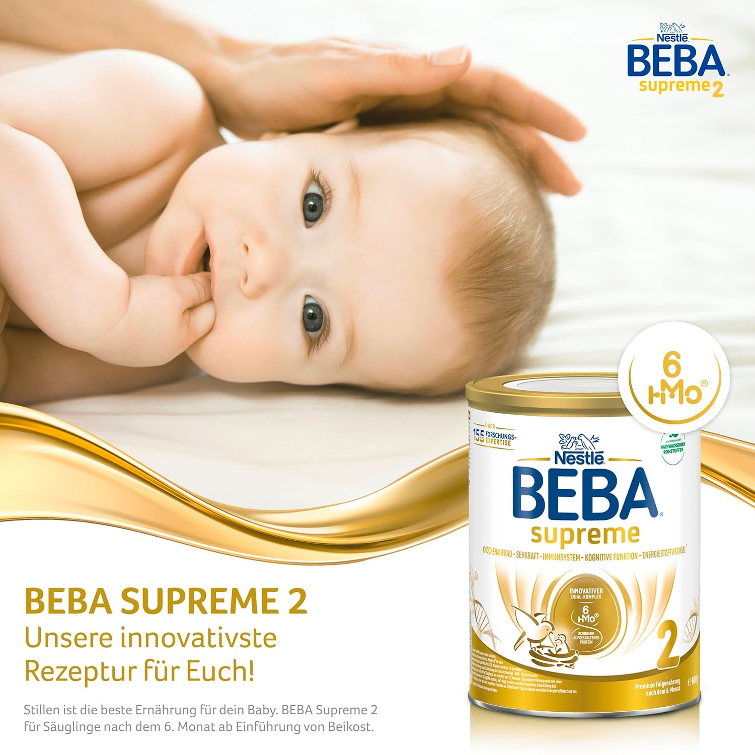 BEBA SUPREME 2 Folgemilch nach dem 6. Monat, Babynahrung mit 6 HMO Komplex, nur Laktose, ohne Palmöl, 6er Pack (12 x 800g)