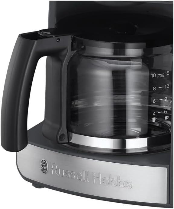 Russell Hobbs Macchina da caffè con macinacaffè integrato, caraffa in vetro [Timer digitale, Doccetta per un'estrazione e un aroma ottimali] Grind&Brew (max 10 tazze, macinatura regolabile in 3 fasi) 25610-56