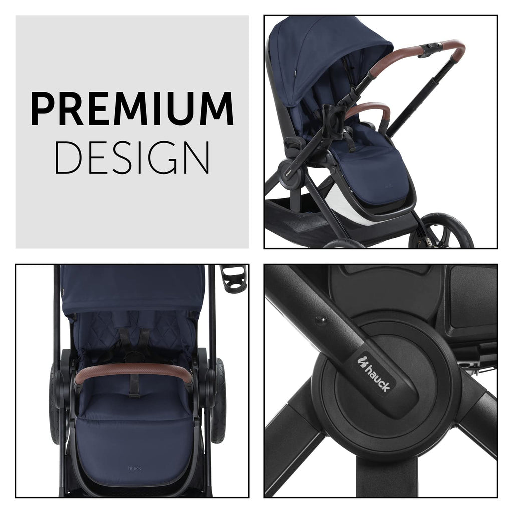 hauck Kinderwagen mit Beindecke Walk N Care ab Geburt bis 22 kg mit Liegefunktion, Becherhalter, Sitz Wendbar & Höhenverstellbar, Gummireifen, Teleskopgriff, UPF 50+, Zusammenklappbar (Dark Navy Blue9