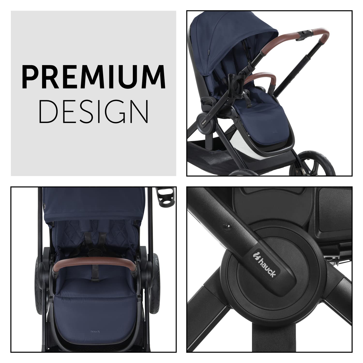 hauck Kinderwagen mit Beindecke Walk N Care ab Geburt bis 22 kg mit Liegefunktion, Becherhalter, Sitz Wendbar & Höhenverstellbar, Gummireifen, Teleskopgriff, UPF 50+, Zusammenklappbar (Dark Navy Blue9