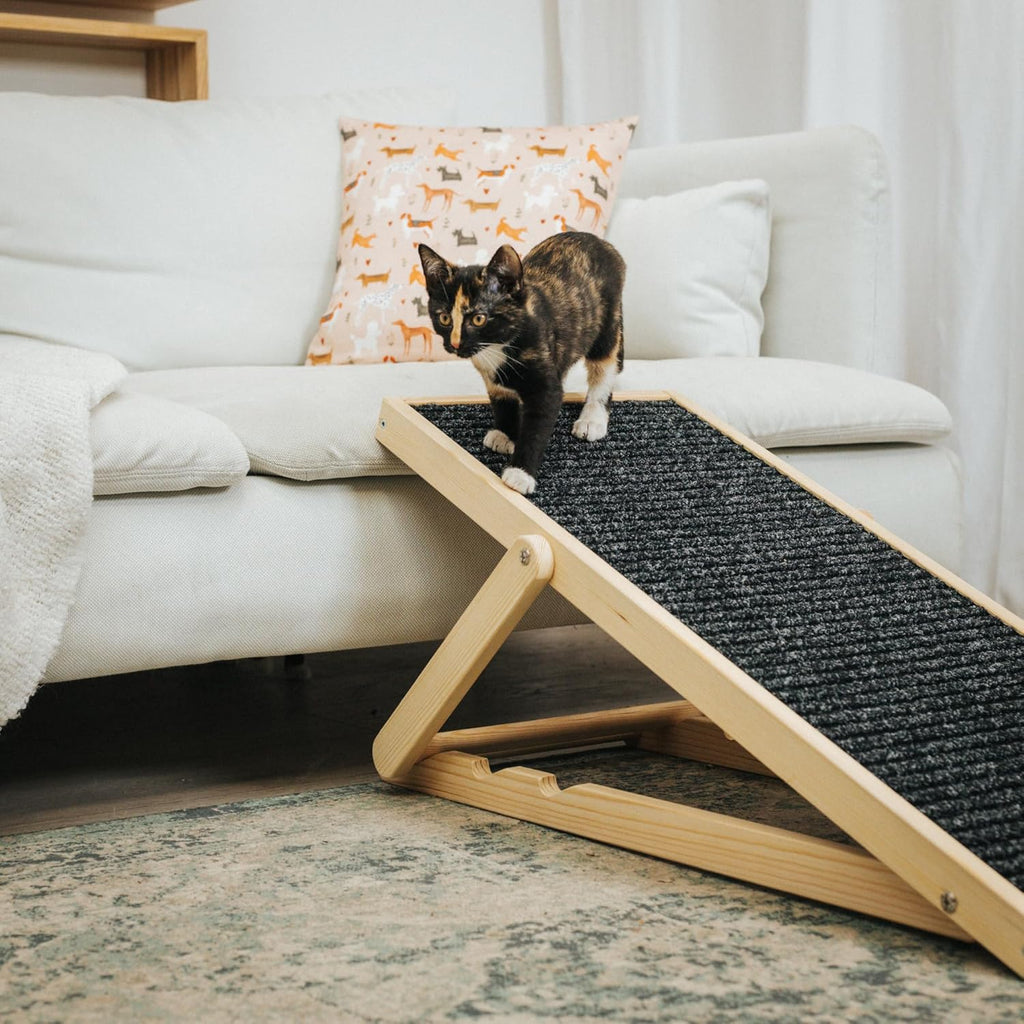 Holtaz Rampa per Cani Rampa per Gatti Scaletta per Cani per Letto o Divano Pieghevole in Legno Petwalk Scala per Cani Rampa di Carico per Animali Domestici con Inserto Antiscivolo Naturale
