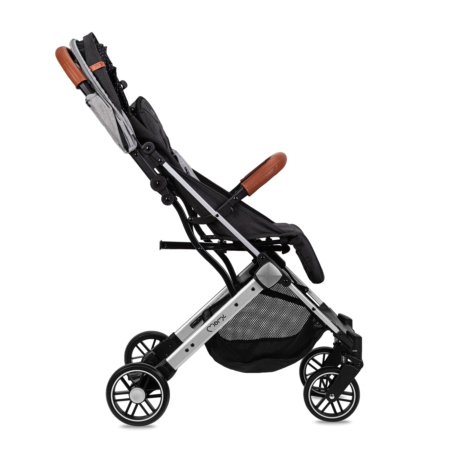 MOMI ESTELLE Kinderwagen für Kinder ab 6 Monat bis zu max körpergewicht von 15 kg, klappbar auf die Maße 65 x 51 x 21 cm, gewicht 7,5 kg, 5-Punkt-Sicherheitsgurt, koffer, grau-gold, Räder 6''/6,5''