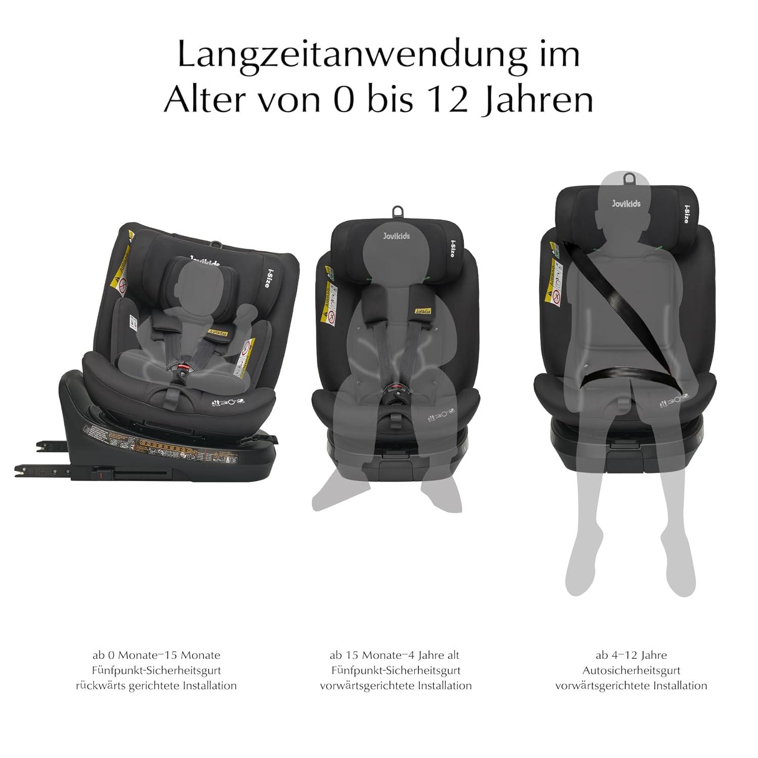 Jovikids 360° Drehbar Kindersitz mit ISOFIX und Ruheposition, i-Size(ECE R129) 40-150cm(0-36kg) Reboarder Baby Autositz, ab Geburt -12 Jahre (schwarz)