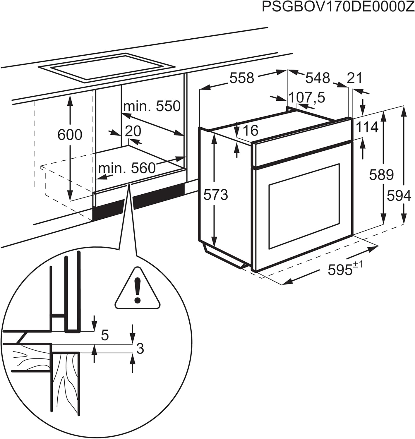 AEG Forno da incasso – Serie 5 AirFry: Risultati di cottura uniformi su 3 livelli – Pulizia Pirolitica – 25 Programmi automatici – Display touch LED – Riscaldamento rapido – Nero – BPE53516AB