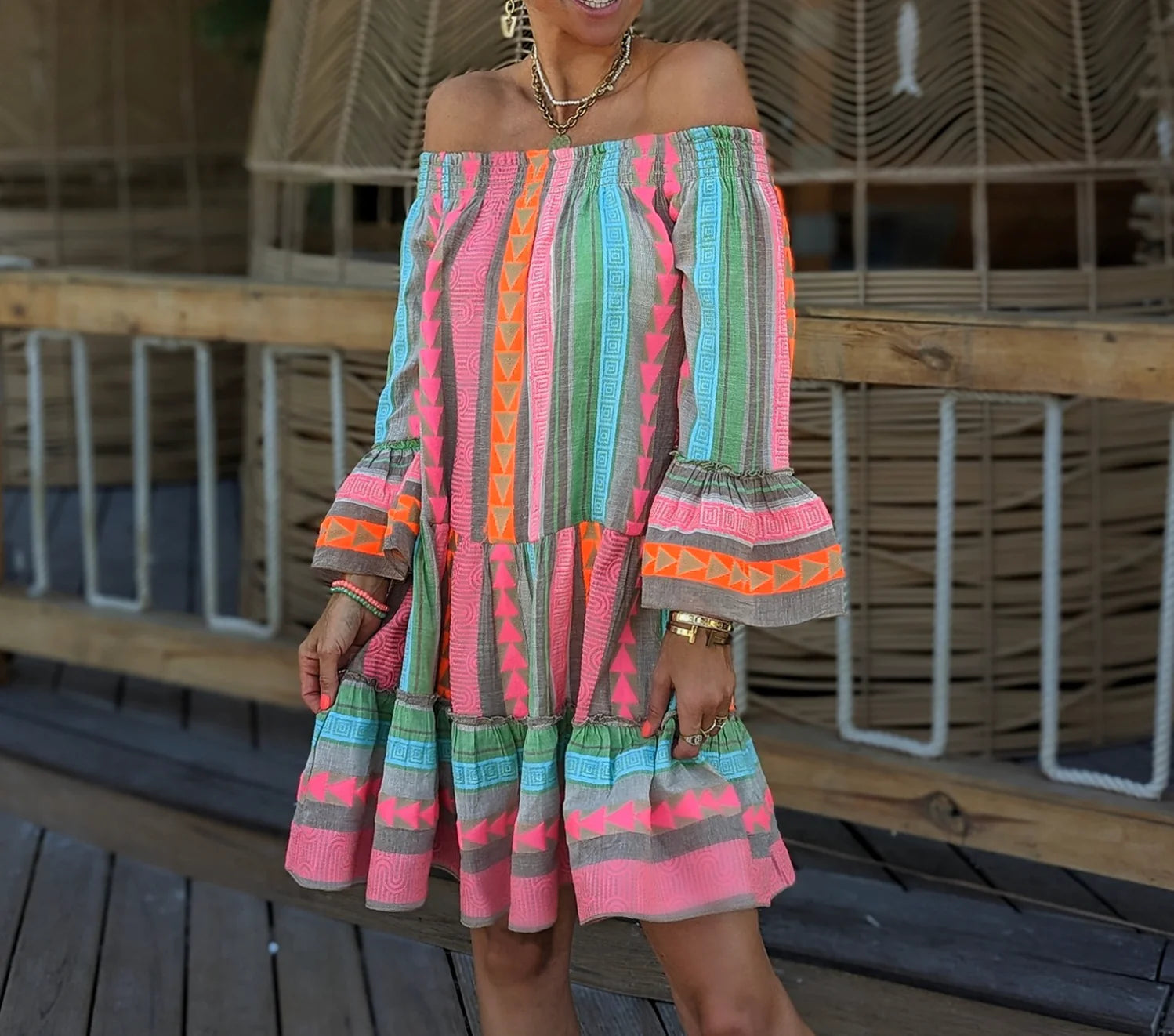Zaria - Buntes Midikleid mit langen rmeln